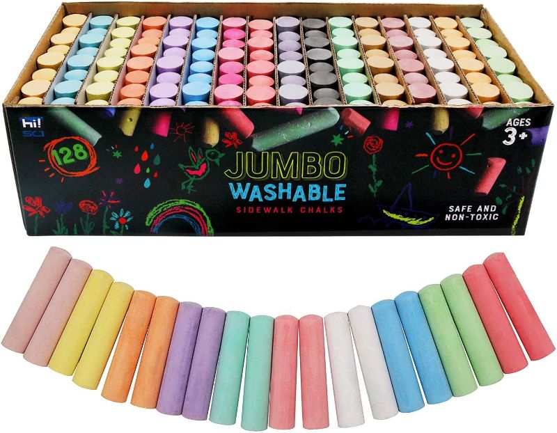 Photo 1 of 128 PCS 16 Colors Sidewalk Chalk Bulk Set for Kids, Non-Toxic Washable Jumbo Sidewalk Chalks Art Play Set
