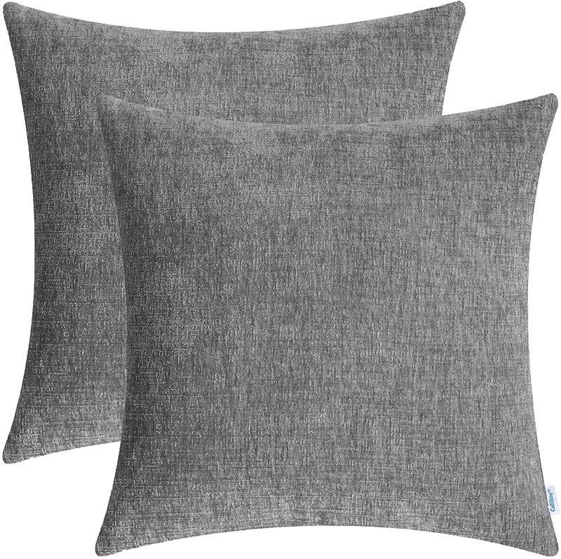 Photo 1 of CaliTime Pack of 2 Cozy Throw Pillow Covers Cases for Couch Sofa Home Decoration Solid Dyed Soft Chenille 20 X 20 Inches Medium Grey
