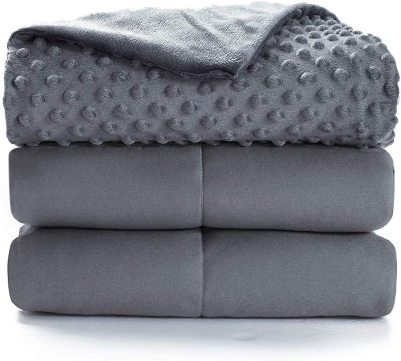 Photo 1 of Bedsure Weighted Blanket Queen Size with Removable Cover - Washable Heavy Blanket for Adult 15lb Premium Cotton with Glass Beads 60"×80" Grey
