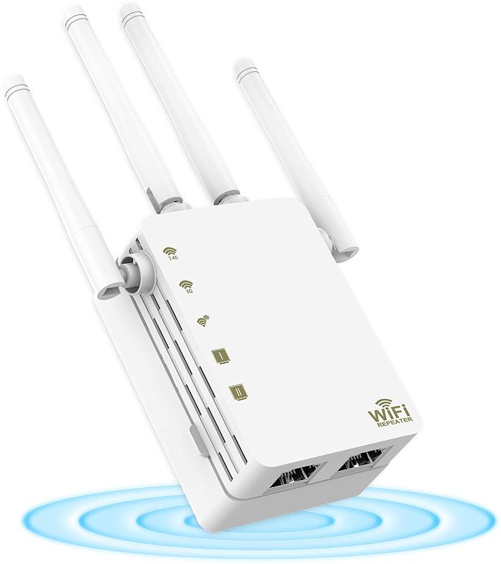 Photo 1 of WiFi Extender, Signal Range Booster for Home, 1200mbps, Dual Band, Wireless Repeater Extender, with 2 ethernet Port, 4 Antennas,wi-fi Signal Amplifier, Wall Plug Internet Booster to Smart Device