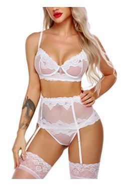 Photo 1 of ADOME Women Sexy Lingerie Set with Garter Bra and Panty Lace Underwire Lingerie Sets Size Large