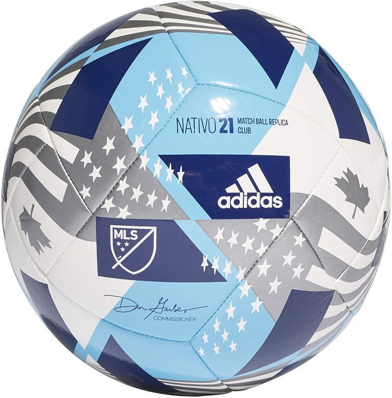 Photo 1 of adidas Unisex-Adult MLS NFHS League Ball, White/Black/Iron Metallic/Silver Metallic, 5