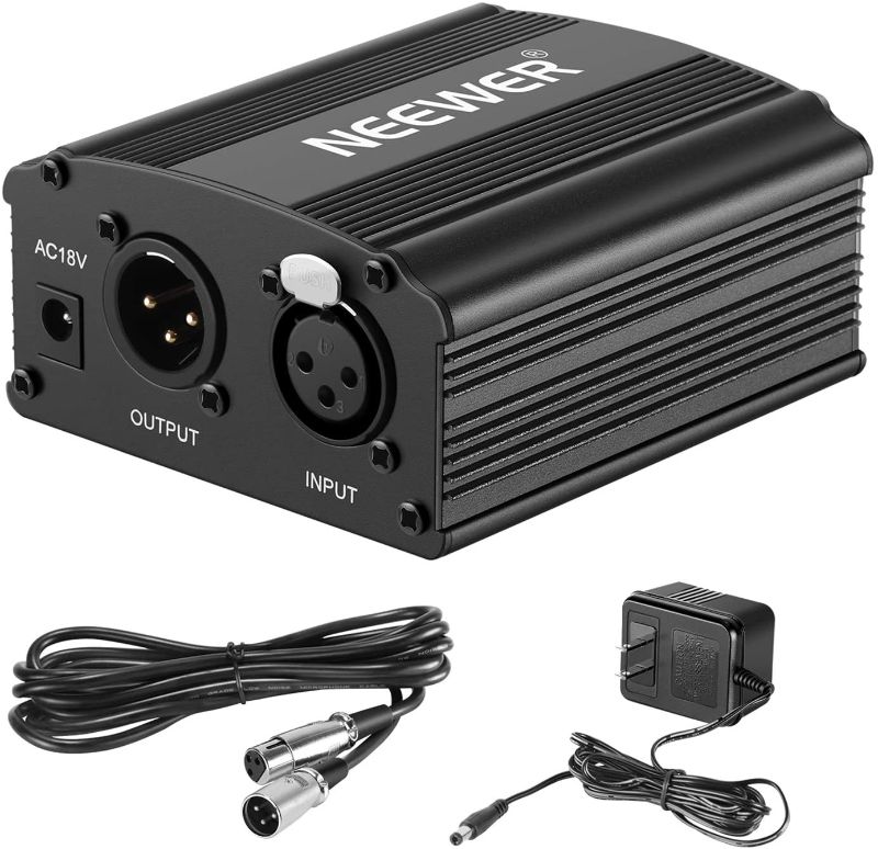 Photo 1 of Neewer 1- Channel 48v Phantom Power Supply Black With Adapter For Any Condenser Microphone Music Recording Equipment