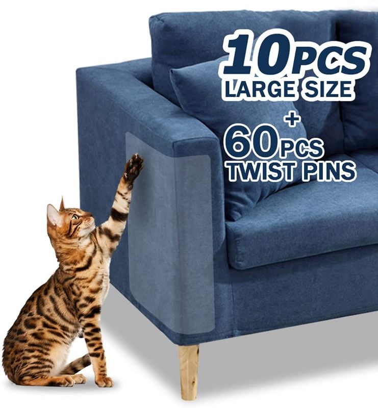 Photo 1 of 10 Pcs Furniture Protectors from Cats, Clear Self-Adhesive Cat Scratch Deterrent, Couch Protector 4 Pack X-Large (18"L 12"W) + 4 Pack Large...
