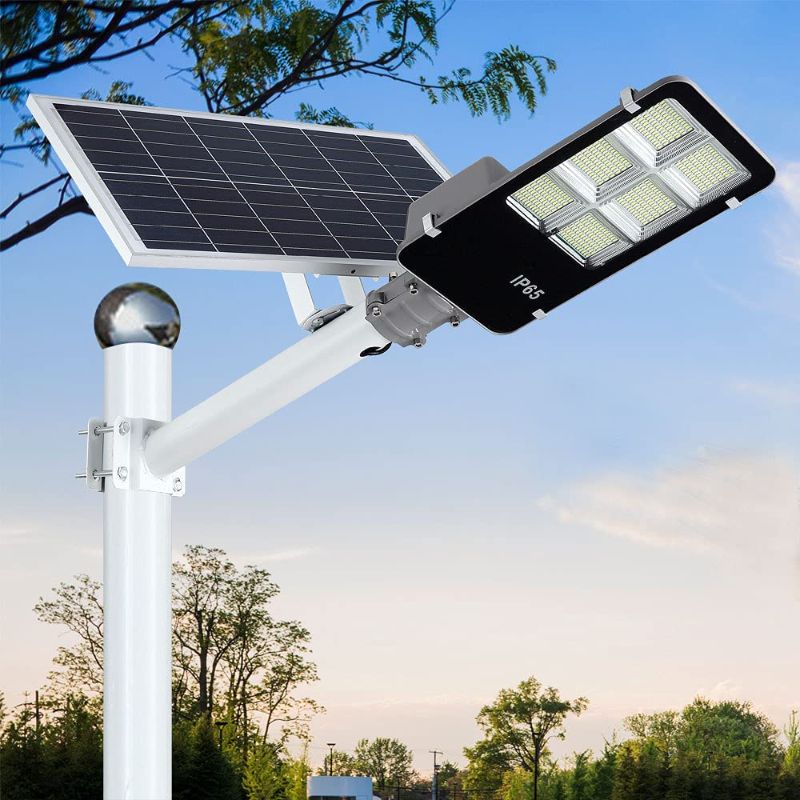 Photo 1 of 300W LED Solar Street Lights Outdoor, Dusk to Dawn Security Flood Light with Remote Control & Pole, Wireless, Waterproof, Perfect for Yard, Parking lot, Street, Garden and Garage
