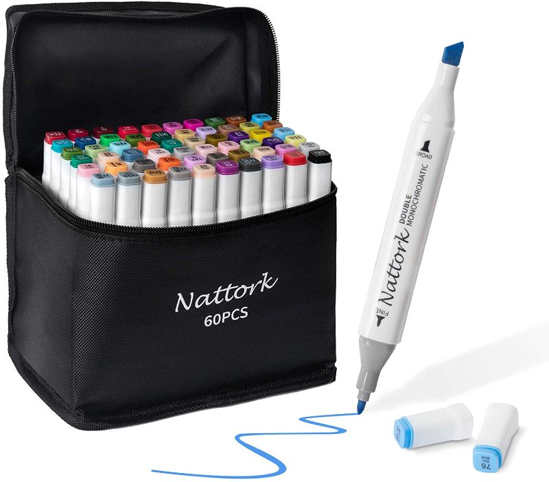 Photo 1 of Nattork Alcohol Markers,Dual Tip Art Permanent brush markers ,based markers for adult kids coloring Sketching and Card Making ,Plus 1 Colorless Pen+1 Hook Line Pen
