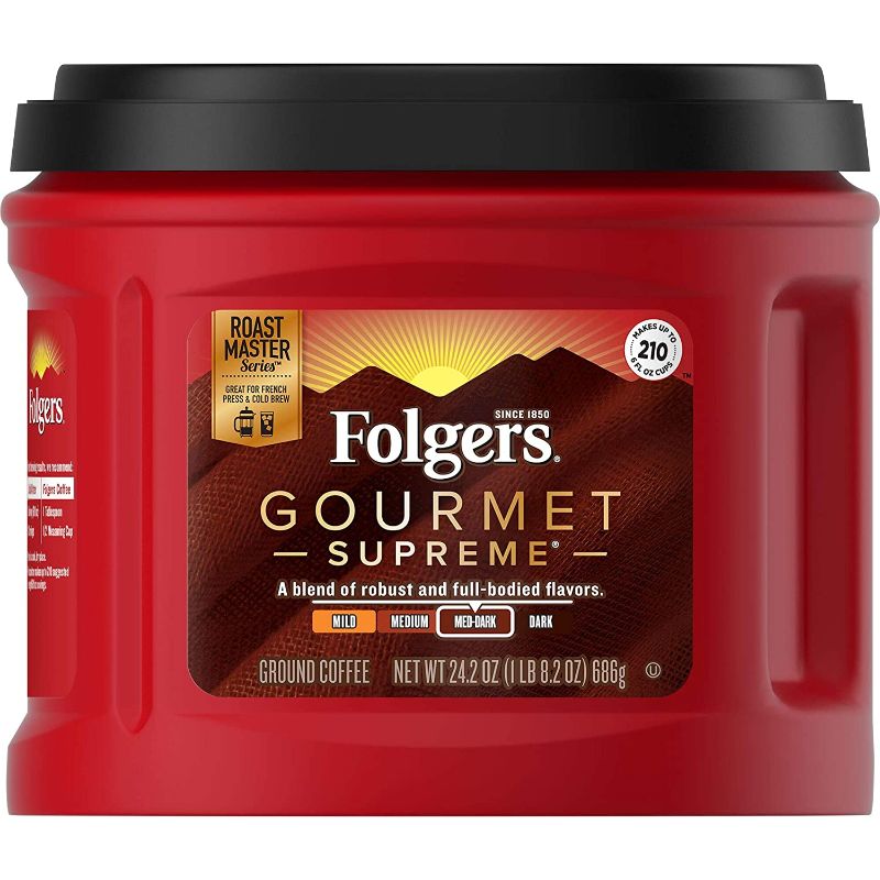 Photo 1 of 2pk Folgers Gourmet Supreme Medium Dark Roast Ground Coffee, 24.2 Ounces (Best Before September 20th 2022)