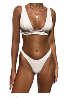 Photo 1 of Jeniulet Women's Bikini Set Sexy Solid Padded Brazilian Triangle Thong Bikini Adjustable Strap Two Piece Bathing Suits Size Small