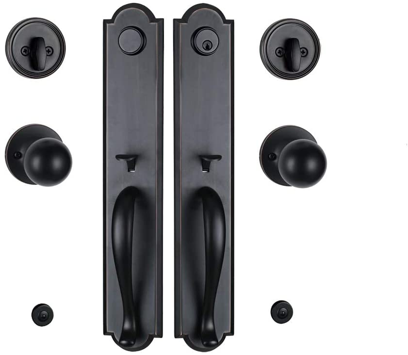 Photo 1 of Double Door Handleset with Knob Handle for Front Door in Aged Bronze (Keyed Entry Handle and Dummy Hanleset),MDHST201810B-KB-DOUBLE