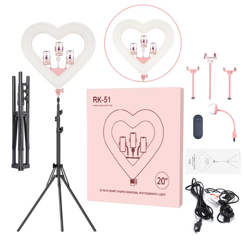 Photo 1 of LED Ring Light 20 Inch, Seven-Color Heart-Shaped Ring Light 360° Rotatable Ring Light with Tripod, Anchor Live Broadcast Fill Light Stepless Dimming