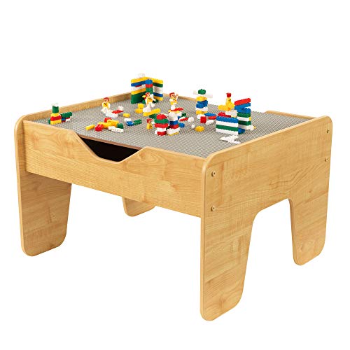 Photo 1 of KidKraft Reversible Wooden Activity Table with Board with 195 Building Bricks – Gray and Natural-