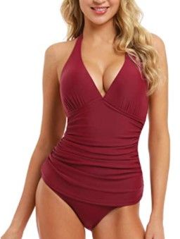 Photo 1 of Hilor Women's Halter One Piece Swimsuits Shirred Tummy Control Swimwear Skirted Bathing Suits Monokinis
SIZE 6