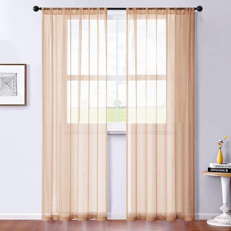 Photo 1 of CUTEWIND Solid Smooth Brown Sheer Curtains Rod Pocket 84 inch Length Soft Sheers Voile Cafe Window Curtain Bedroom Living Room Bathroom Basemen 2 Panels
