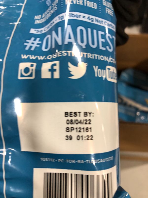 Photo 4 of 12 PACK Quest Nutrition Protein Tortilla Chips, Ranch, 19g Protein, 4g Net Carbs, 140 Calories, Low Carb, Gluten Free, Soy Free, Potato Free, Baked, 1.2oz Bag
BB 08 04 2022