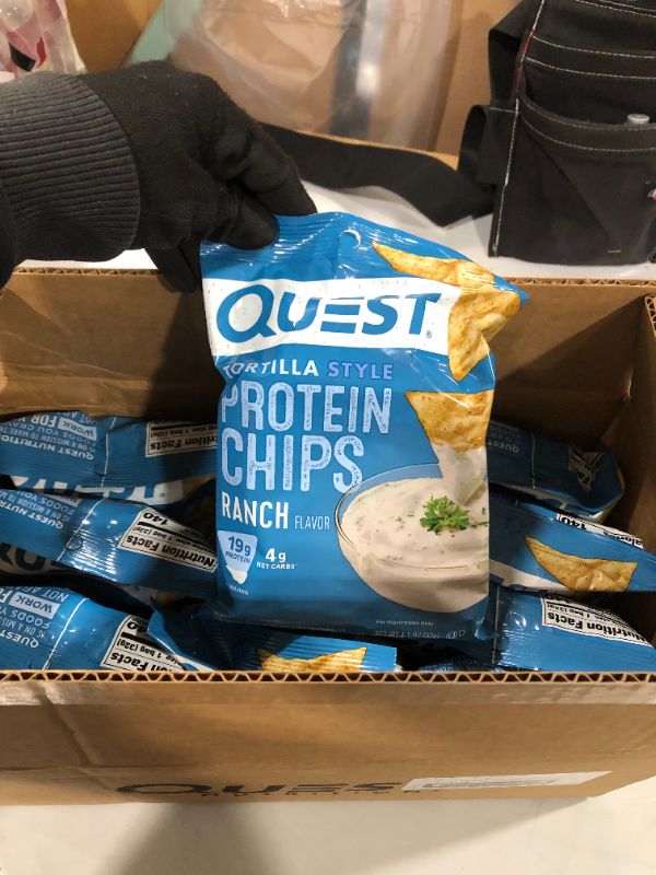 Photo 2 of 12 PACK Quest Nutrition Protein Tortilla Chips, Ranch, 19g Protein, 4g Net Carbs, 140 Calories, Low Carb, Gluten Free, Soy Free, Potato Free, Baked, 1.2oz Bag
BB 08 04 2022