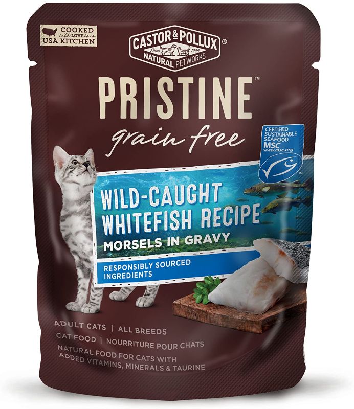 Photo 1 of (24) 3 oz. Pouches Castor & Pollux Pristine Grain Free Morsels in Gravy Wet Cat Food 
BB JAN 2022