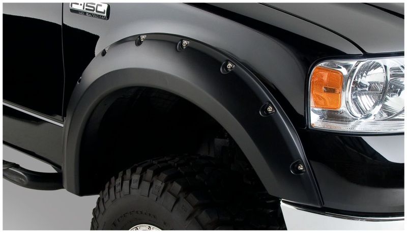 Photo 1 of Bushwacker Pocket Style Fender Flares, Front Fender Flare Set Only (2 Pieces) in Smooth Black
FORD F-150 front