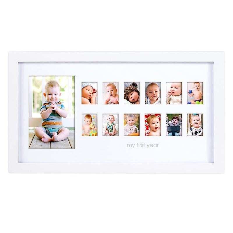 Photo 1 of Pearhead My First Year Photo Moments Baby Keepsake Frame, Baby’s First Year Keepsake, White
