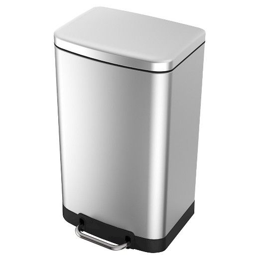 Photo 1 of Amazon Basics 40 Liter / 10.5 Gallon Soft-Close, Smudge Resistant Trash Can with Foot Pedal - Brushed Stainless Steel

