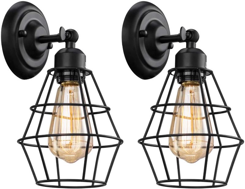 Photo 1 of Elibbren Industrial Wall Sconce, 2 Pack, Vintage Wire Cage Wall Lighting Sconce, Farmhouse Wall Lighting Fixture for Bedroom, Headboard,Garage, Porch
