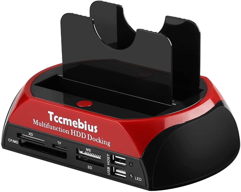 Photo 1 of Hard Drive Docking Station, Tccmebius TCC-S862-US USB 2.0 to 2.5 3.5 Inch SATA IDE Dual Slots External Enclosure with All in 1 Card Reader and USB 2.0 Hub for 2.5" 3.5" IDE SATA I/II/III HDD SSD
