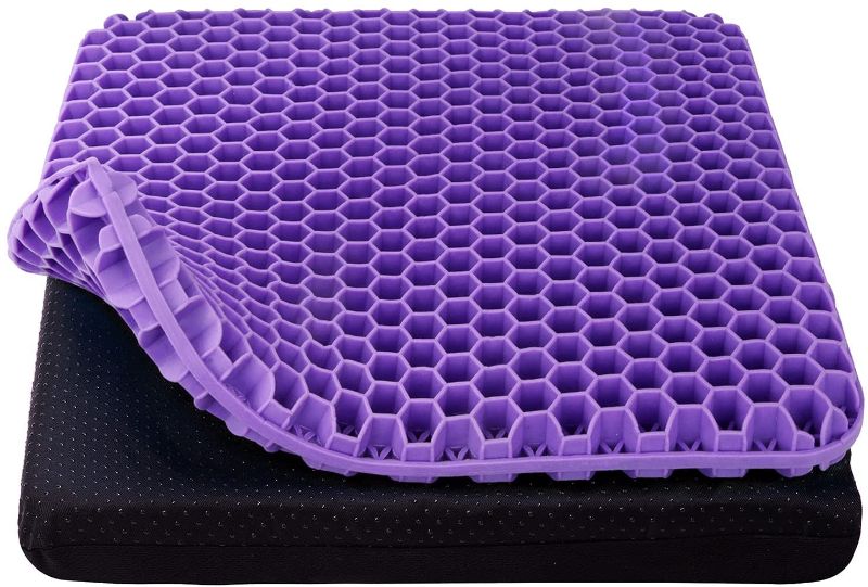 Photo 1 of Purple Gel Seat Cushion, Cooling seat Cushion Thick Big Breathable Honeycomb Design Absorbs Pressure Points Seat Cushion with Non-Slip Cover Gel Cushion for Office Chair Home Cars Wheelchair
