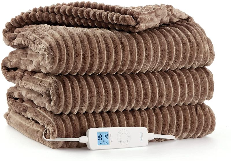 Photo 1 of Bedsure Electric Heated Blanket Twin Size - 6 Heating Levels & 8 Hours Auto Off Heating Warming Blanket with ETL Certificated, 62x84 inches, Brown
