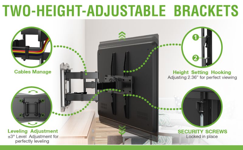 Photo 1 of USX MOUNT Full Motion TV Wall Mount with Height Setting for Most 32-65 inch Flat Screen/LED/4K TVs, Swivel/Tilt TV Mount Bracket Max VESA 400x400mm, Holds up to 110lbs, for 16" Wood Stud.
