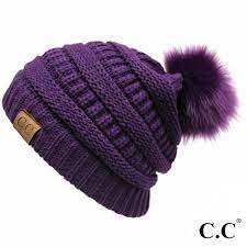 Photo 1 of C.C SOLID COLOR KNIT BEANIE WITH POM-YJ-64 PURPLE