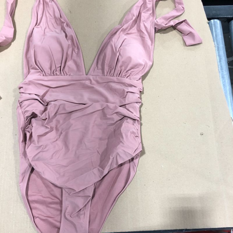 Photo 1 of Bianca Dusty Pink Plunge Halter One Piece Swimsuit
size L