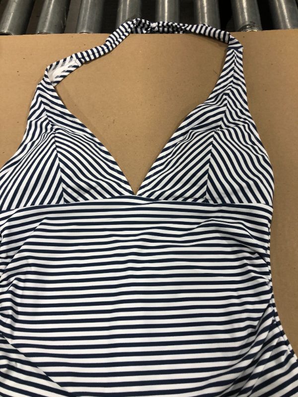 Photo 3 of Blue And White Stripe Halter One Piece Swimsuit
size L