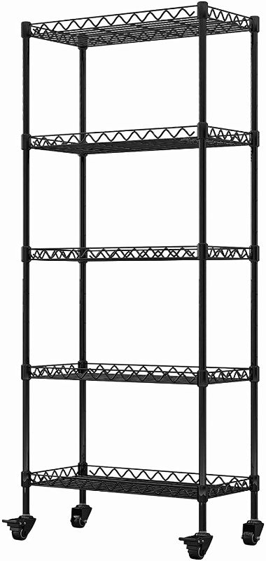 Photo 1 of 5-Shelf Shelving Storage Unit on Wheel Casters Metal Organizer Wire Rack for Home Office Kitchen Bathroom Organization Black(30Lx14Wx62.5H) (5-Shelf Black)
