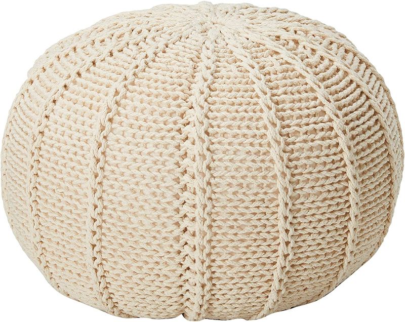 Photo 1 of Christopher Knight Home Agatha Knitted Cotton Pouf, Beige
