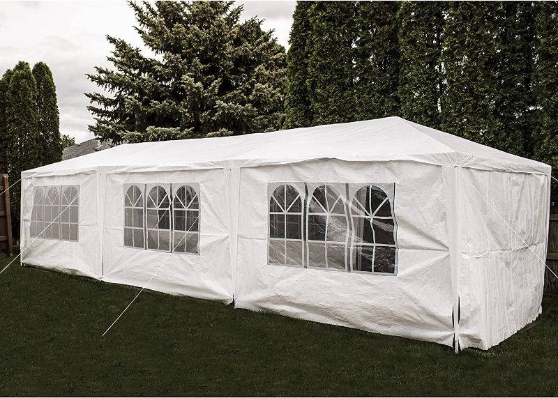 Photo 1 of BACKYARD EXPRESSIONS PATIO · HOME · GARDEN 906779 Canopy Tent for Outdoor Wedding Party or Camping BBQ w/Removable Waterproof Sidewalls-30' x 10' -Backyard Expressions, White
