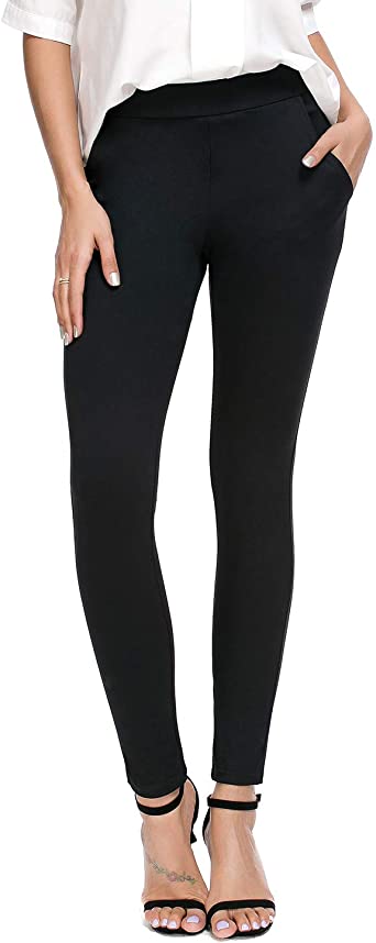 Photo 1 of Bamans Women's Skinny Leg Work Pull on Slim Stretch Yoga Dress Pants w/Tummy Control (L)
