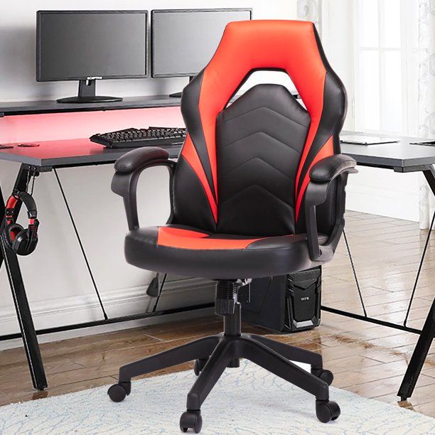 Photo 1 of Yangming Adjustable Swivel Gaming Chair, Red and Black
