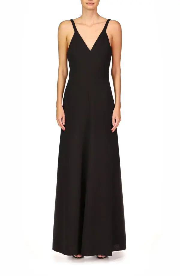 Photo 1 of Women's Halston Evening Ginger V-Neck Paneled Gown, Size 12 - Black