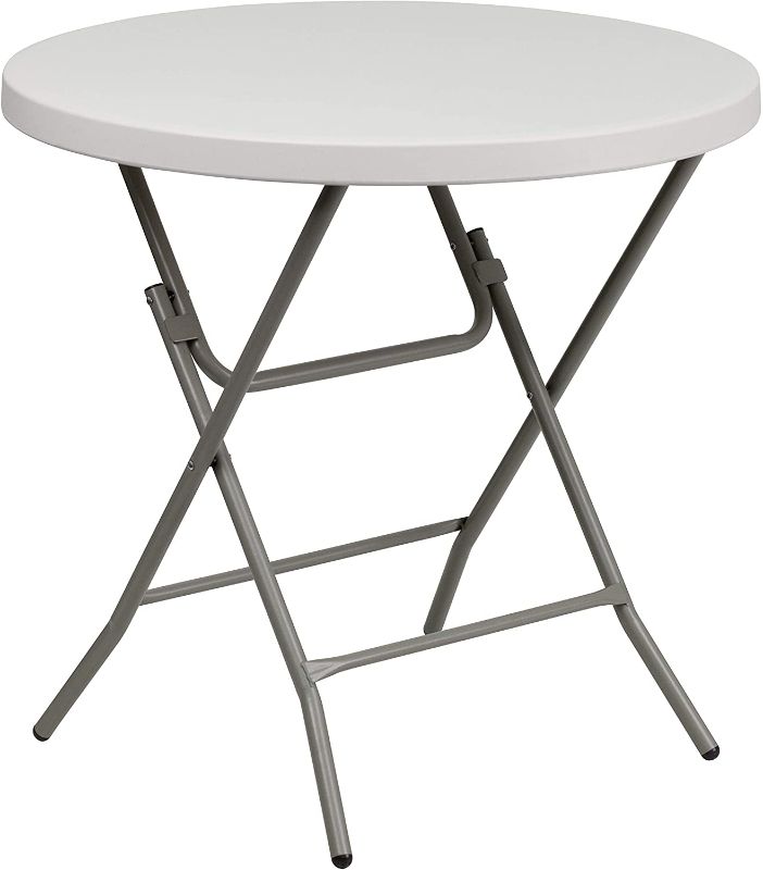 Photo 1 of Flash Furniture 2.63-Foot Round Granite White Plastic Folding Table
