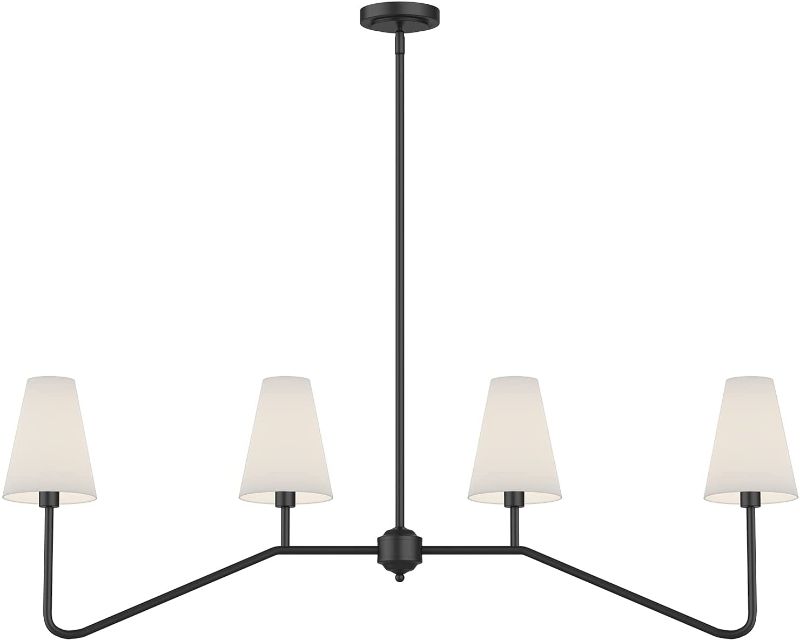 Photo 1 of Electro bp;47"W 4-Light Linear Kitchen Island Lighting Fixture Classic Chandeliers Matt Black with White Linen Shades 160W