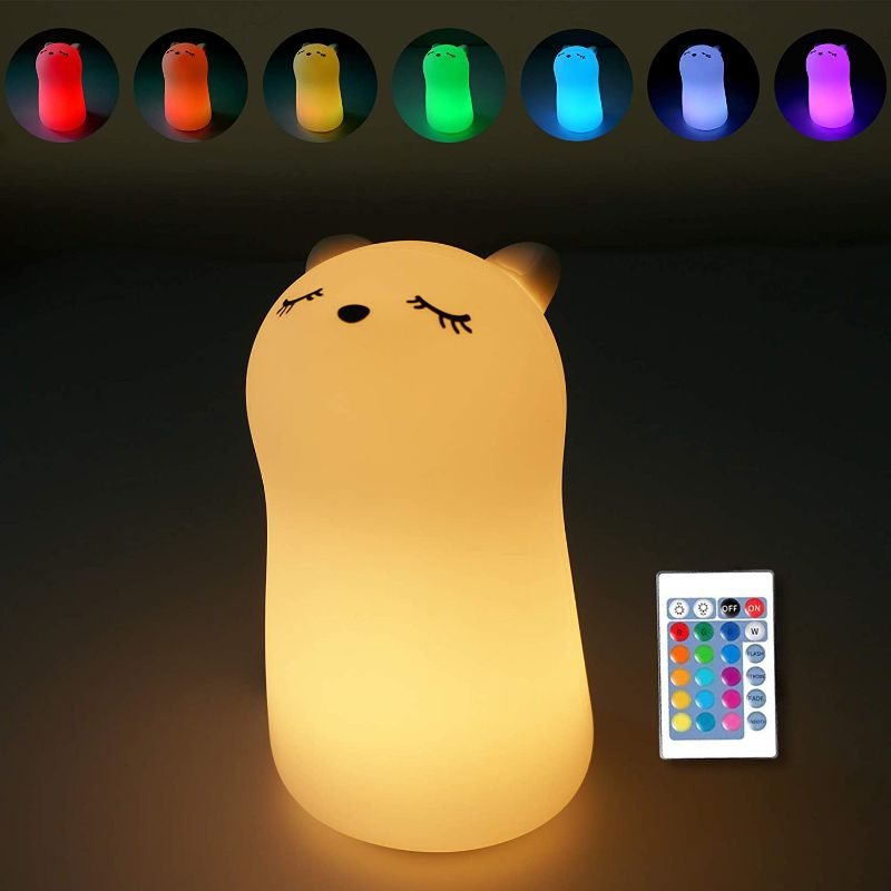 Photo 1 of Cute Squishy Kitty Night Light - Silicon Elegant Kitten Pets Nursery Color Changing LED Decor Sleep Cat Lamp Lights with Touch Sensor and Remote Control for Kids, Childrens, Toddler, Baby, and Girls