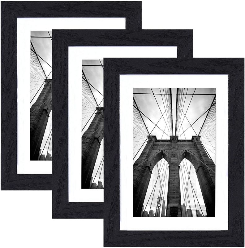 Photo 1 of ATOBART Black 5x7 Picture Frame Set of 3 with Real Glass,Wood Textured Photo Frames Collage, Mounting Hardware Included, for Living Room Home Decor
