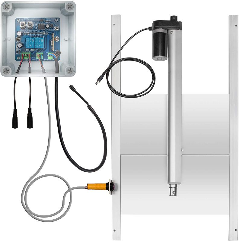 Photo 1 of Jumbl Automatic Chicken Coop Door Opener w/Light Sensing & Remote | 11” Opening w/Infrared Safety Sensor | Electrical 12V DC Actuator Motor | Full Installation Kit | Poultry Ducks Small Farm Animals
