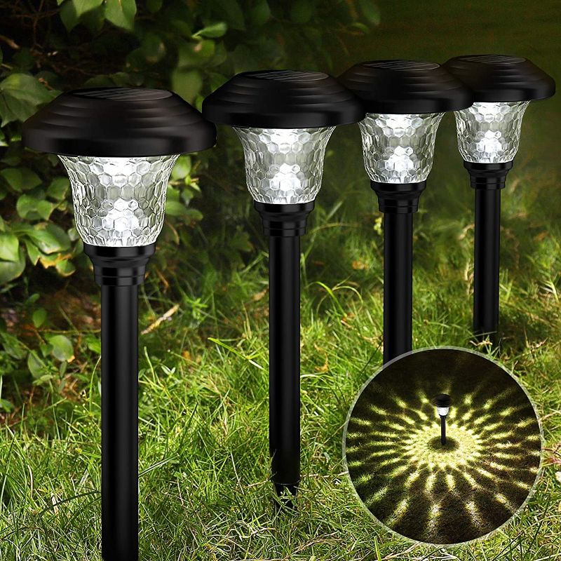 Photo 1 of Balhvit Glass Solar Lights Outdoor, 8 Pack Super Bright Solar Pathway Lights, Up to 12 Hrs Long Last Auto On/Off Garden Lights Solar Powered Waterproof, Stainless Steel LED Landscape Lighting for Yard
