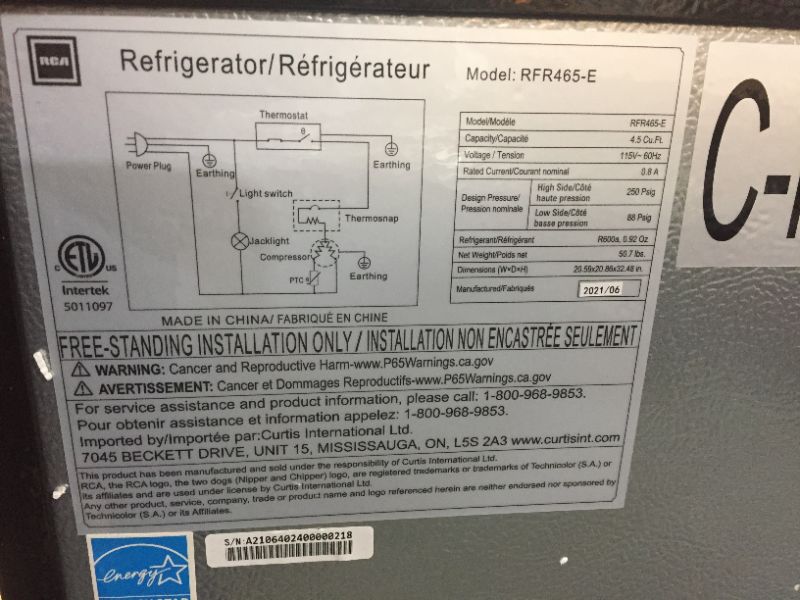 Photo 6 of RCA 465 RFR441/RFR465 RFR441 Compact Fridge, 4.5 Cubic Feet, Stainless Steel, Stainless
