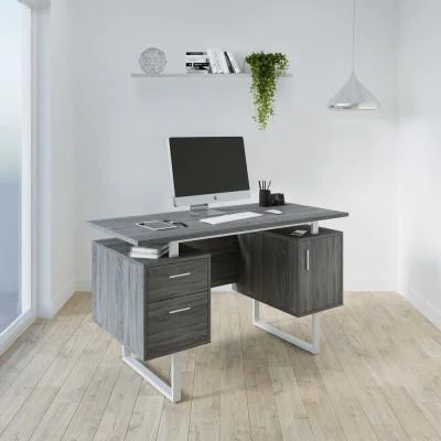 Photo 1 of TECHNI MOBILI 52 in. Rectangular Gray/Chrome 2 Drawer Computer Desk with File Storage, BOX 2 OF 2 ONLY, MISSING BOX 1