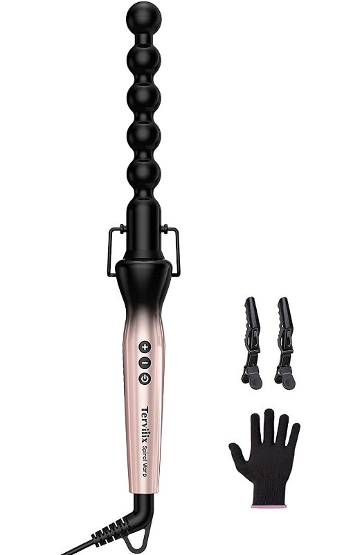 Photo 1 of Terviiix Clamp-Free Bubble Curling Wand, Tourmaline Ceramic Wand Curler for Bouncy Curls & Tousled Waves, Spiral Curling Wand with Adjustable Temp, Instant Heat to Max 430°F, Anti-Scald With Glove,1''
