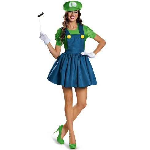 Photo 1 of Licensed Nintendo Super Mario Brothers Luigi Skirt Tween Girls Halloween Costume, SIZE LARGE, 14-16