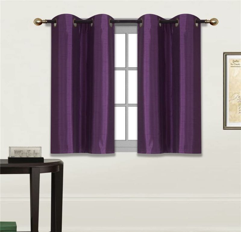 Photo 1 of Elegant Home 2 Panels Tiers Grommets Small Window Treatment Curtain Faux Silk Insulated Blackout Drape Short Panel 28" W X 36" L Each for Kitchen Bathroom or Any Small Window # D24 (Dark Purple/Plum)
