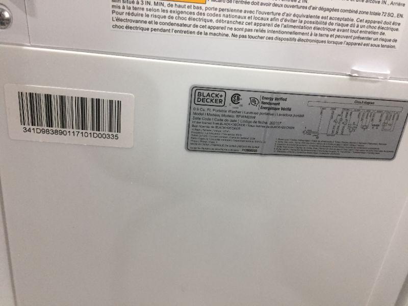 Photo 5 of BLACK+DECKER 17.69 in. W 0.9 cu. ft. White Portable Top Load Washing Machine