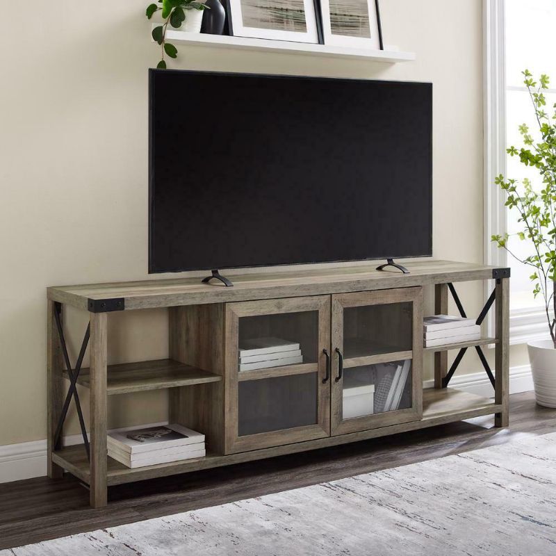 Photo 1 of 70" Farmhouse Metal X TV Stand - Grey Wash
